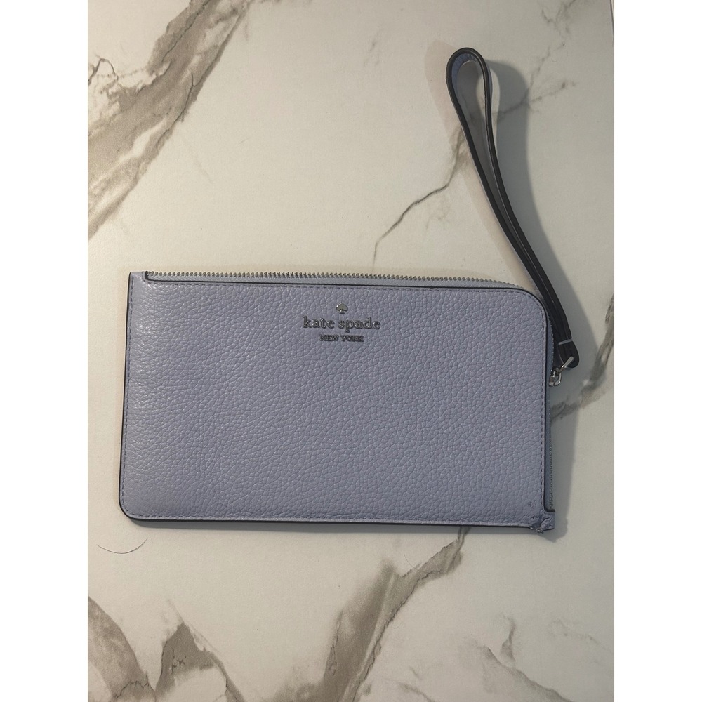 Kate Spade Lucy Medium L-Zip Wristlet Serenity Blue Pebbled Leather